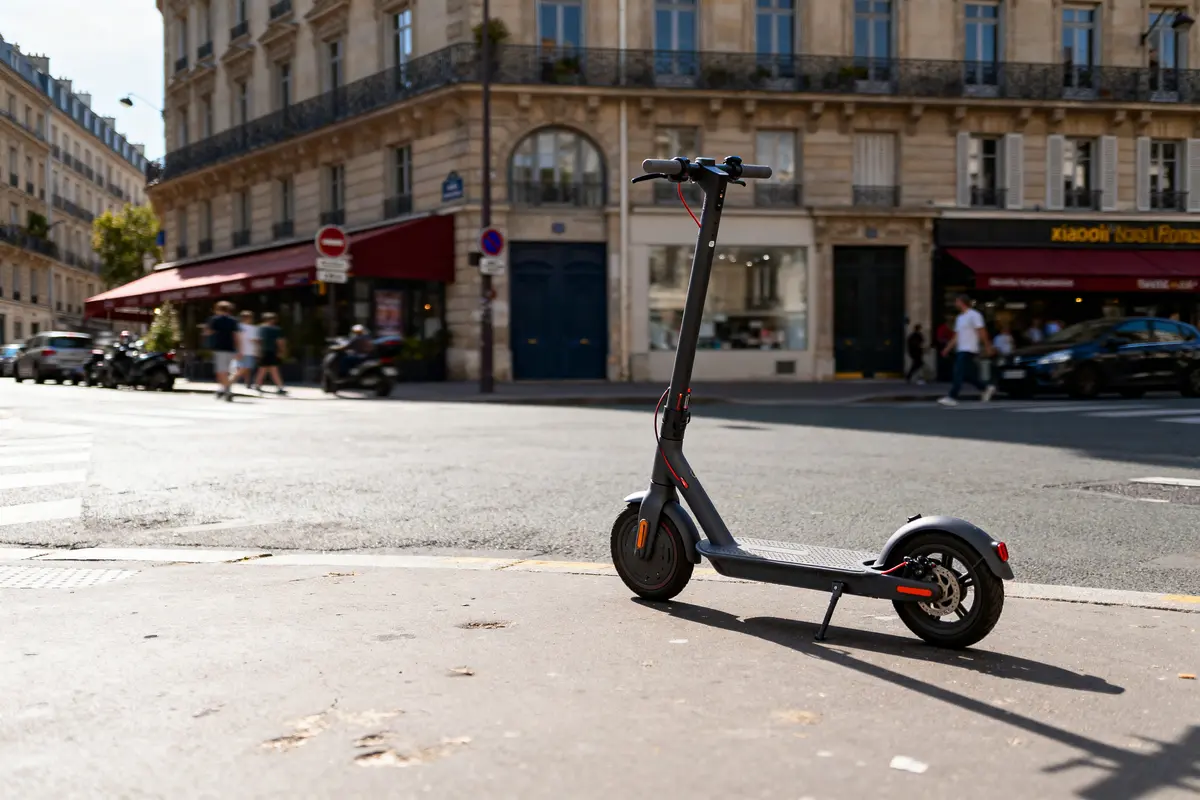 Trottinette électrique Xiaomi Pro 3 avis avec fond urbain animé en arrière-plan